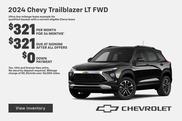 2024 Trailblazer LT FWD. Ultra-low mileage lease example for qualified lessees with a current eli...